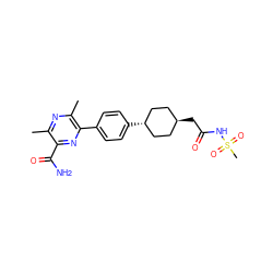 Cc1nc(C)c(-c2ccc([C@H]3CC[C@H](CC(=O)NS(C)(=O)=O)CC3)cc2)nc1C(N)=O ZINC000253994527