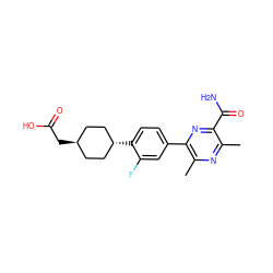 Cc1nc(C)c(-c2ccc([C@H]3CC[C@H](CC(=O)O)CC3)c(F)c2)nc1C(N)=O ZINC000101581694