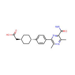 Cc1nc(C)c(-c2ccc([C@H]3CC[C@H](CC(=O)O)CC3)cc2)nc1C(N)=O ZINC000101581811