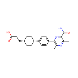 Cc1nc(C)c(-c2ccc([C@H]3CC[C@H](CCC(=O)O)CC3)cc2)nc1C(N)=O ZINC000254134687