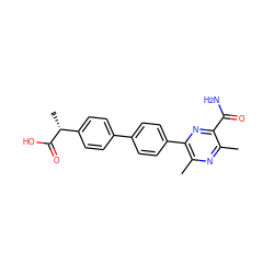 Cc1nc(C)c(-c2ccc(-c3ccc([C@@H](C)C(=O)O)cc3)cc2)nc1C(N)=O ZINC000103298703