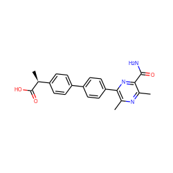 Cc1nc(C)c(-c2ccc(-c3ccc([C@H](C)C(=O)O)cc3)cc2)nc1C(N)=O ZINC000103298701