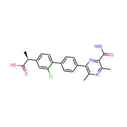 Cc1nc(C)c(-c2ccc(-c3ccc([C@H](C)C(=O)O)cc3Cl)cc2)nc1C(N)=O ZINC000103298705