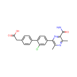 Cc1nc(C)c(-c2ccc(-c3ccc(CC(=O)O)cc3)c(Cl)c2)nc1C(N)=O ZINC000103298708