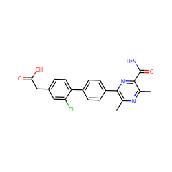 Cc1nc(C)c(-c2ccc(-c3ccc(CC(=O)O)cc3Cl)cc2)nc1C(N)=O ZINC000068247811