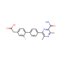 Cc1nc(C)c(-c2ccc(-c3ccc(CC(=O)O)cc3F)cc2)nc1C(N)=O ZINC000103298699