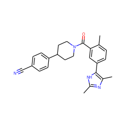 Cc1nc(C)c(-c2ccc(C)c(C(=O)N3CCC(c4ccc(C#N)cc4)CC3)c2)[nH]1 ZINC000142760180