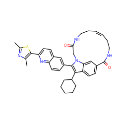 Cc1nc(C)c(-c2ccc3cc(-c4c(C5CCCCC5)c5ccc6cc5n4CC(=O)NCC/C=C\CCNC6=O)ccc3n2)s1 ZINC000096172341