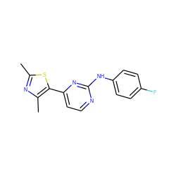 Cc1nc(C)c(-c2ccnc(Nc3ccc(F)cc3)n2)s1 ZINC000013559864