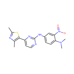 Cc1nc(C)c(-c2ccnc(Nc3ccc(N(C)C)c([N+](=O)[O-])c3)n2)s1 ZINC000003816085