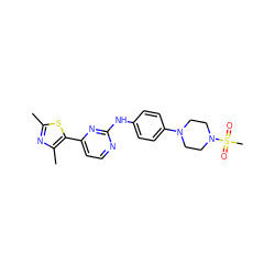 Cc1nc(C)c(-c2ccnc(Nc3ccc(N4CCN(S(C)(=O)=O)CC4)cc3)n2)s1 ZINC000036403407