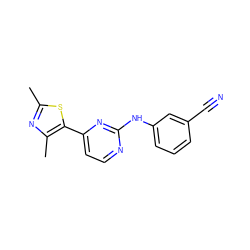 Cc1nc(C)c(-c2ccnc(Nc3cccc(C#N)c3)n2)s1 ZINC000013559879