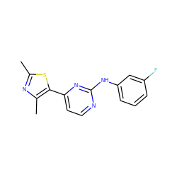 Cc1nc(C)c(-c2ccnc(Nc3cccc(F)c3)n2)s1 ZINC000013559863