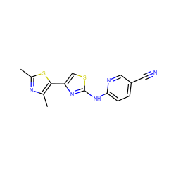 Cc1nc(C)c(-c2csc(Nc3ccc(C#N)cn3)n2)s1 ZINC001772645417