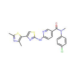 Cc1nc(C)c(-c2csc(Nc3ccc(C(=O)N(C)c4ccc(Cl)cc4)cn3)n2)s1 ZINC001772609053