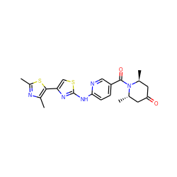 Cc1nc(C)c(-c2csc(Nc3ccc(C(=O)N4[C@@H](C)CC(=O)C[C@@H]4C)cn3)n2)s1 ZINC001772643768