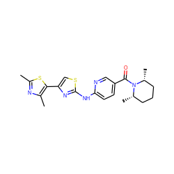 Cc1nc(C)c(-c2csc(Nc3ccc(C(=O)N4[C@@H](C)CCC[C@H]4C)cn3)n2)s1 ZINC001772631395