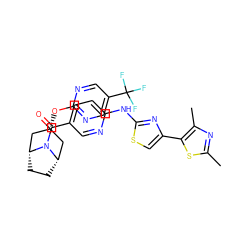 Cc1nc(C)c(-c2csc(Nc3ccc(C(=O)N4[C@H]5CC[C@@H]4C[C@H](Oc4ncc(C(F)(F)F)cn4)C5)cn3)n2)s1 ZINC001772623082