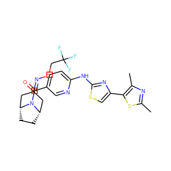 Cc1nc(C)c(-c2csc(Nc3ccc(C(=O)N4[C@H]5CC[C@@H]4CC(=NOCC(F)(F)F)C5)cn3)n2)s1 ZINC001772602146