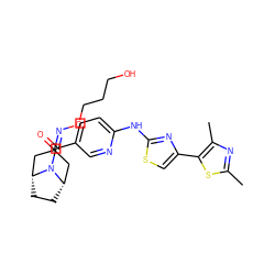 Cc1nc(C)c(-c2csc(Nc3ccc(C(=O)N4[C@H]5CC[C@@H]4CC(=NOCCCO)C5)cn3)n2)s1 ZINC001772573057