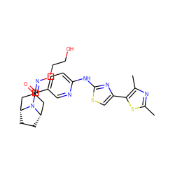 Cc1nc(C)c(-c2csc(Nc3ccc(C(=O)N4[C@H]5CC[C@@H]4CC(=NOCCO)C5)cn3)n2)s1 ZINC001772607363