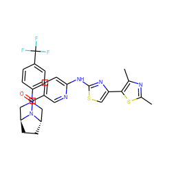 Cc1nc(C)c(-c2csc(Nc3ccc(C(=O)N4[C@H]5CC[C@H]4CN(c4ccc(C(F)(F)F)cc4)C5)cn3)n2)s1 ZINC001772570678