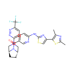 Cc1nc(C)c(-c2csc(Nc3ccc(C(=O)N4[C@H]5CC[C@H]4CN(c4ccc(C(F)(F)F)nn4)C5)cn3)n2)s1 ZINC001772586576