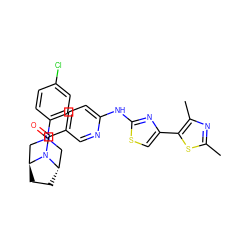 Cc1nc(C)c(-c2csc(Nc3ccc(C(=O)N4[C@H]5CC[C@H]4CN(c4ccc(Cl)cc4)C5)cn3)n2)s1 ZINC001772606098