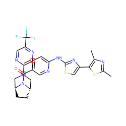 Cc1nc(C)c(-c2csc(Nc3ccc(C(=O)N4[C@H]5CC[C@H]4CN(c4cnc(C(F)(F)F)cn4)C5)cn3)n2)s1 ZINC001772610817