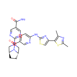 Cc1nc(C)c(-c2csc(Nc3ccc(C(=O)N4[C@H]5CC[C@H]4CN(c4ncc(C(N)=O)cn4)C5)cn3)n2)s1 ZINC001772615955