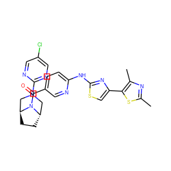 Cc1nc(C)c(-c2csc(Nc3ccc(C(=O)N4[C@H]5CC[C@H]4CN(c4ncc(Cl)cn4)C5)cn3)n2)s1 ZINC001772596337