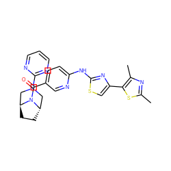 Cc1nc(C)c(-c2csc(Nc3ccc(C(=O)N4[C@H]5CC[C@H]4CN(c4ncccn4)C5)cn3)n2)s1 ZINC001772636947