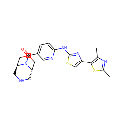 Cc1nc(C)c(-c2csc(Nc3ccc(C(=O)N4[C@H]5CNC[C@H]4COC5)cn3)n2)s1 ZINC001772605337