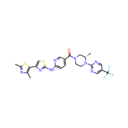 Cc1nc(C)c(-c2csc(Nc3ccc(C(=O)N4CCN(c5ncc(C(F)(F)F)cn5)[C@@H](C)C4)cn3)n2)s1 ZINC001772643019