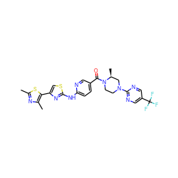 Cc1nc(C)c(-c2csc(Nc3ccc(C(=O)N4CCN(c5ncc(C(F)(F)F)cn5)C[C@@H]4C)cn3)n2)s1 ZINC001772593990