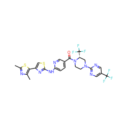 Cc1nc(C)c(-c2csc(Nc3ccc(C(=O)N4CCN(c5ncc(C(F)(F)F)cn5)C[C@H]4C(F)(F)F)cn3)n2)s1 ZINC001772599911