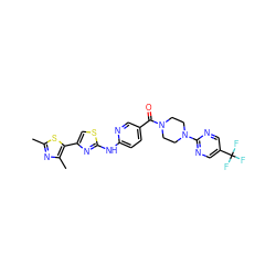 Cc1nc(C)c(-c2csc(Nc3ccc(C(=O)N4CCN(c5ncc(C(F)(F)F)cn5)CC4)cn3)n2)s1 ZINC001772610701