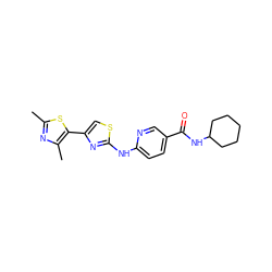 Cc1nc(C)c(-c2csc(Nc3ccc(C(=O)NC4CCCCC4)cn3)n2)s1 ZINC001772584980