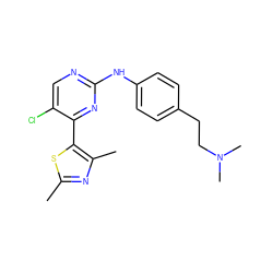 Cc1nc(C)c(-c2nc(Nc3ccc(CCN(C)C)cc3)ncc2Cl)s1 ZINC000028821332