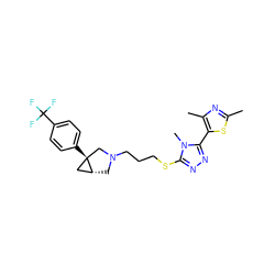 Cc1nc(C)c(-c2nnc(SCCCN3C[C@@H]4C[C@]4(c4ccc(C(F)(F)F)cc4)C3)n2C)s1 ZINC000049785468