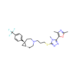 Cc1nc(C)c(-c2nnc(SCCCN3CC[C@@H]4C[C@]4(c4ccc(C(F)(F)F)cc4)CC3)n2C)o1 ZINC000064540329