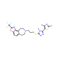 Cc1nc(C)c(-c2nnc(SCCCN3CCc4ccc5oc(C(F)(F)F)nc5c4CC3)n2C)s1 ZINC000029127012