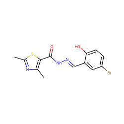 Cc1nc(C)c(C(=O)N/N=C/c2cc(Br)ccc2O)s1 ZINC000003173620