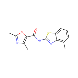 Cc1nc(C)c(C(=O)Nc2nc3c(C)cccc3s2)o1 ZINC000004034528