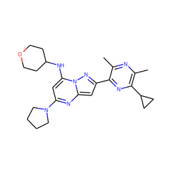 Cc1nc(C)c(C2CC2)nc1-c1cc2nc(N3CCCC3)cc(NC3CCOCC3)n2n1 ZINC000118908544