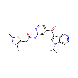 Cc1nc(C)c(CC(=O)Nc2cc(C(=O)c3cn(C(C)C)c4ccncc34)ccn2)s1 ZINC001772605100