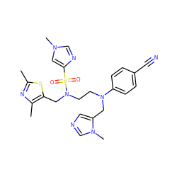 Cc1nc(C)c(CN(CCN(Cc2cncn2C)c2ccc(C#N)cc2)S(=O)(=O)c2cn(C)cn2)s1 ZINC000064541015