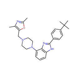 Cc1nc(C)c(CN2CCN(c3cccc4[nH]c(-c5ccc(C(C)(C)C)cc5)nc34)CC2)o1 ZINC000040954871