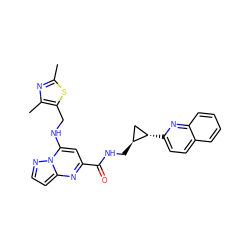 Cc1nc(C)c(CNc2cc(C(=O)NC[C@H]3C[C@@H]3c3ccc4ccccc4n3)nc3ccnn23)s1 ZINC000148572033