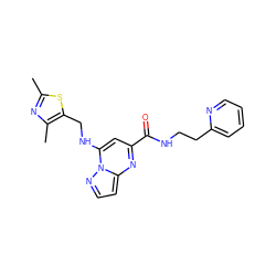 Cc1nc(C)c(CNc2cc(C(=O)NCCc3ccccn3)nc3ccnn23)s1 ZINC000148586344